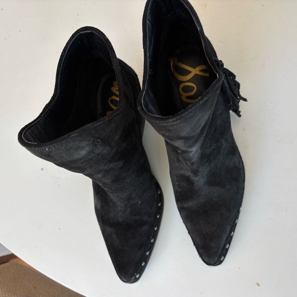 Sam Edelman Worn Once Black Suede Fringe Ankle Boots-6.5 M - Picture 2 of 4